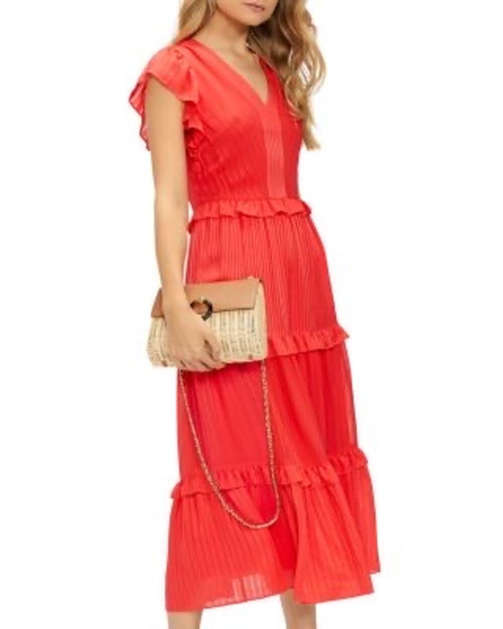 Ted Baker Tiliana Ruffled Tiered Midi Dress Red Womens US 6 Party Guest Vacay